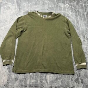 Structure Mens Vintage Ribbed Cotton V-Neck Pullover Olive Green Size M